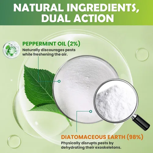 Miniatura 2 de Polvo de tierra de diatomeas de grado alimenticio y menta para el control de insectos y plagas rastreras – 1 lb