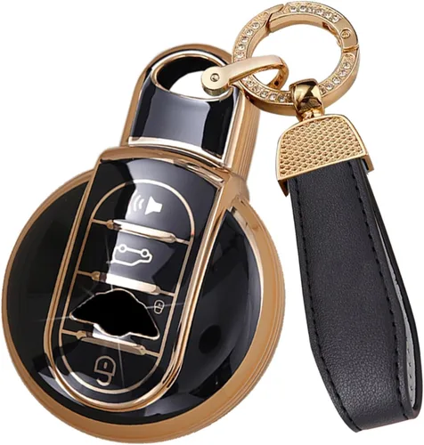 Miniatura 5 de SANRILY Golden-Edge - Funda para llavero de 4 botones para Mini Cooper Countryman F56 Convertible Clubman con tapa dura, protección completa, sin