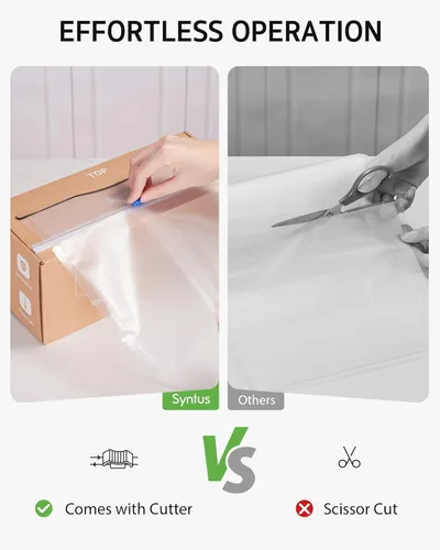 Miniatura 2 de Bolsas selladoras al vacío [2025 Actualizadas] Syntus de 11" x 150' para alimentos con cortador, rollo de bolsas selladoras al vacío con soporte
