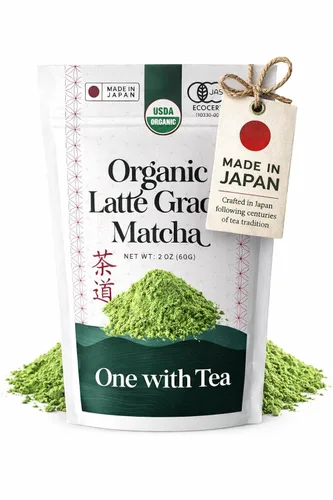 Miniatura 5 de One With Tea Polvo de Hojicha orgánico, polvo de té verde japonés tostado, molido en piedra, bajo en cafeína, sabor suave, 2 oz (60 g), perfecto