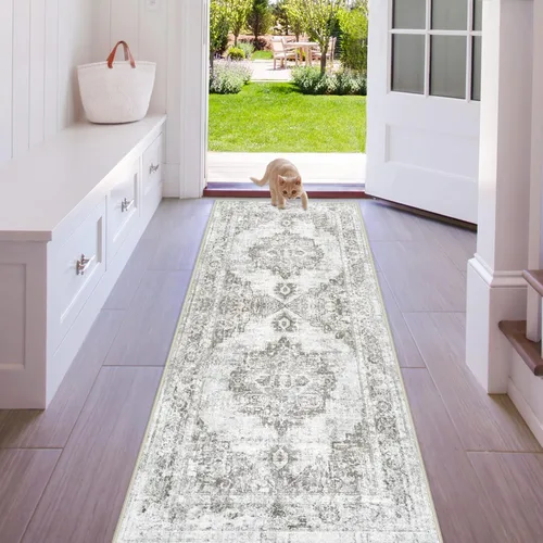 Miniatura 80 de Alfombra de Área 5x7 Alfombras Vintage: Alfombra Medallón Lavable para Interiores de Pelo Bajo Desgastada Alfombra de Piso Alfombras de Acento Retro