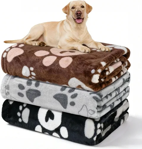 Miniatura 24 de Manta Suave para Perros para Perros Grandes - Manta Mullida para Mascotas para Gatos y Cachorros, Manta Reversible con Diseño de Huellas de Pata gris