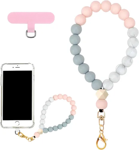 VICHUNHO Correa de muñeca de silicona con cuentas de mármol para teléfono, cordón para celular con pestaña de sujeción, pulsera elástica de muñeca