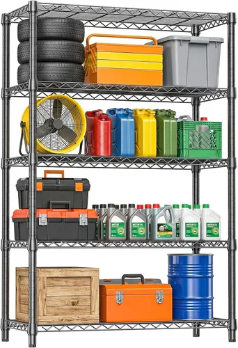 Miniatura 10 de IZEUK Estantes de almacenamiento de metal cromado de 5 niveles, estantería de alambre ajustable para cocina, baño, despensa, oficina, garaje, Cromo