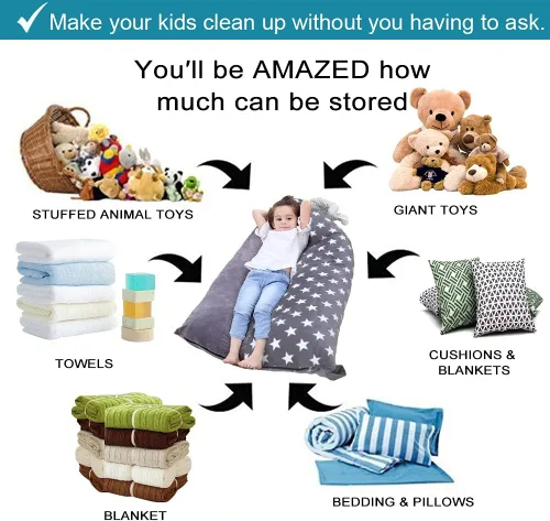 Miniatura 4 de Funda para puf de almacenamiento de animales de peluche, puf extra grande de 53 pulgadas para niños y adultos, soporte y organizador de juguetes