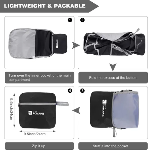 Miniatura 6 de Zomake - Mochila de senderismo plegable resistente al agua, mochila ligera de 40 litros para viajes, mochila plegable Backpacks, Collapsible