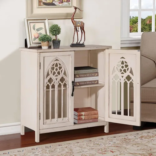 Miniatura 12 de Sophia & William Armario decorativo con 2 puertas, gabinete de almacenamiento envejecido con puerta de ventana de iglesia de metal para entrada