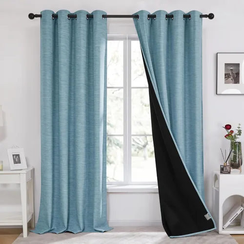 Miniatura 9 de Deconovo Cortinas opacas de lino sintético con ojales, paneles reductores de ruido con respaldo negro para sala de estar, 2 paneles, beige nuevo, 52