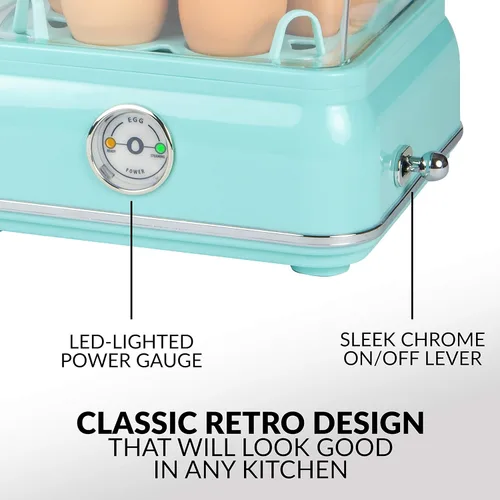 Miniatura 6 de Nostalgia CLEC14AQ Retro Premium Cocedor Eléctrico de Huevos Duros Grande de 14 Huevos, Escalfados, Revueltos, Tortillas, Claras, Sándwiches
