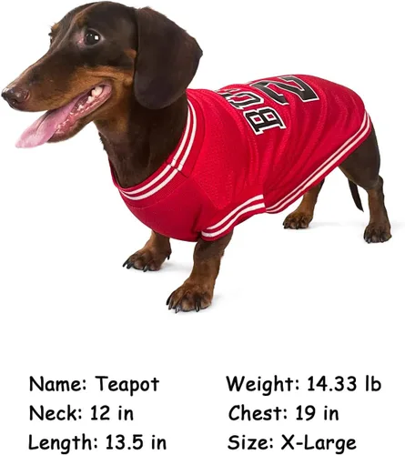 Miniatura 2 de Ropa para perros Camiseta transpirable de malla de baloncesto, ropa para mascotas, ropa deportiva para cachorros, camisa para perros de moda de Rojo