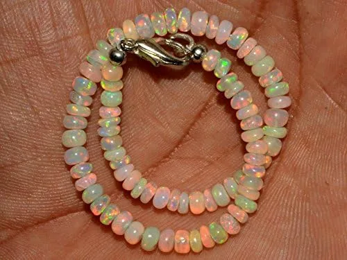 Miniatura 2 de Pulsera de cuentas lisas de ópalo etíope de 18 quilates con piedras preciosas naturales de 7 pulgadas