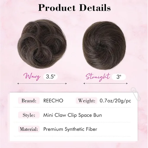 Miniatura 3 de REECHO Extensiones de cabello de moño espacial, 2 piezas de extensiones de moño de cabello falso con clip de pinza y orejas de gato, accesorio