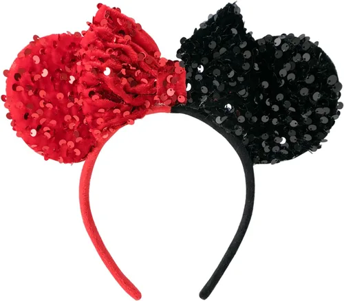 Miniatura 14 de KARETT Diadema con Orejas de Ratón de Lentejuelas con Lazo de Brillantina, Decoración de Fiesta de Princesa para Niñas y Mujeres Rosa Azul
