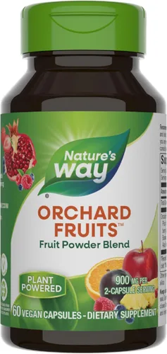 Nature's Way Frutas de huerto, mezcla de polvo de frutas, contiene 12 frutas diferentes, 900 mg por porción de 2 cápsulas, 60 cápsulas