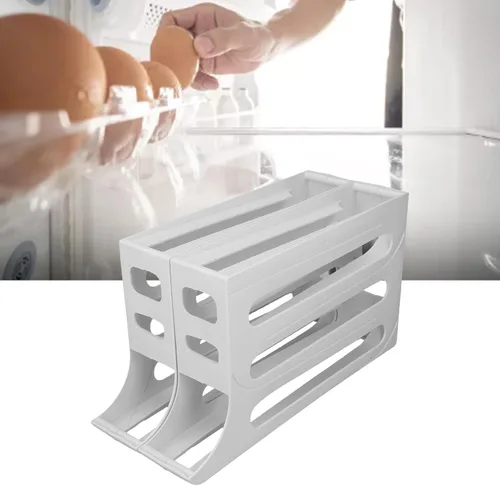 Miniatura 7 de Soporte para huevos para refrigerador, 60 unidades dispensador automático de huevos con 4 niveles y filas dobles, organizador de bandejas de huevos