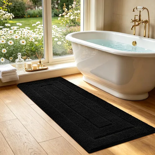Miniatura 38 de HOMORE Alfombra de baño negra de 24 x 17 pulgadas, suave y absorbente, alfombra de baño pequeña, alfombra de baño lavable antideslizante para bañera