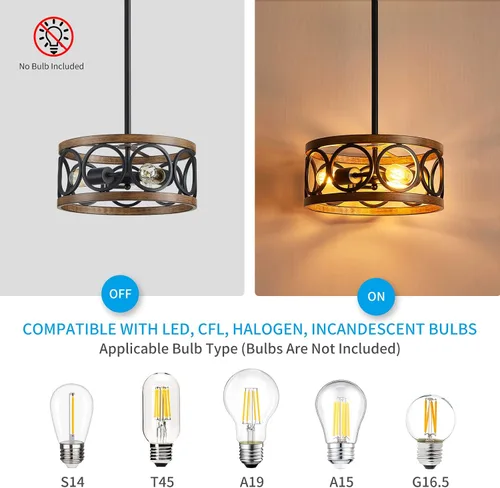 Miniatura 5 de XINGQI Lámpara de Techo Negra Araña de Altura Ajustable Lámpara Colgante Moderna de Granja Accesorio de Iluminación de Metal con Veta de Madera 13