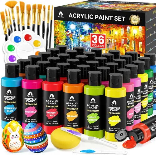 Miniatura 9 de Juego de 40 piezas de pintura acrílica - 24 colores (2 onzas/60ml) con 12 pinceles, 2 cuchillos y paleta - Pigmentos ricos para adultos, artistas