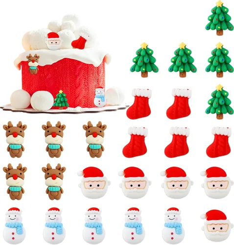 Miniatura 16 de Ercadio Paquete de 25 adornos para cupcakes de Papá Noel y elfo - Sombreros de Papá Noel con purpurina, sombreros de elfo, palillos para cupcakes