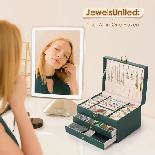 Miniatura 2 de Joyero de 3 capas, organizador de joyas con cajón organizador de joyas, grandes cajas de joyería y organizador con organizador de aretes