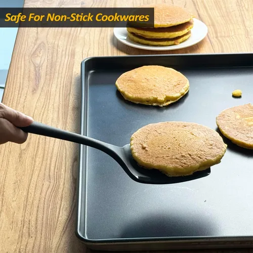 Miniatura 6 de Espátula volteadora de silicona para panqueques con mango alargado y diseño sin costuras, espátulas de cocina resistentes al calor para utensilios