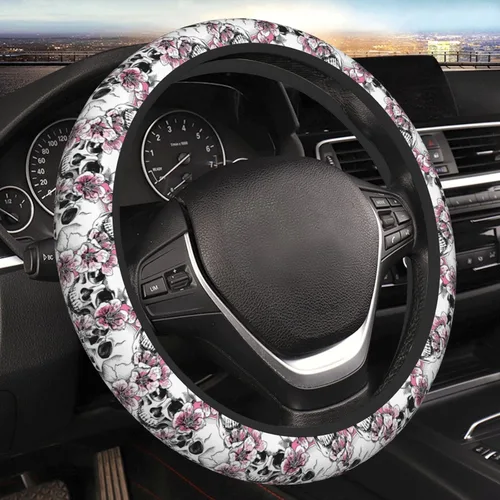 Miniatura 12 de Funda de volante retro con diseño de calavera para mujeres, hombres y niñas, accesorios para automóvil, decoración, antideslizante, de neopreno, 15