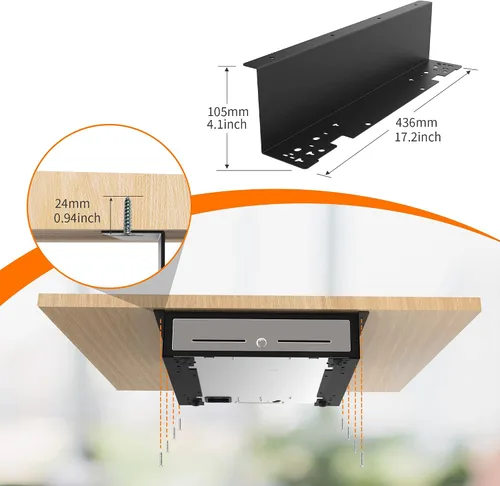 Miniatura 5 de Soporte de montaje debajo del mostrador para cajón de efectivo de 16 "acero de metal resistente con tornillos BK1616B-B