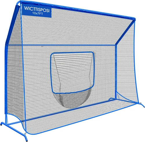 Red de béisbol y sóftbol con sistema de bloqueo, 7 x 7 pies, 6 x 6 pies, 10 x 7 pies, red de práctica para batear, lanzar, campo, marco de metal con