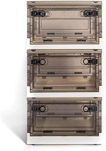 Paquete de 3 contenedores de almacenamiento de apertura lateral, tapa apilable plegable, fácil de ordenar con caja de almacenamiento, ideal para el
