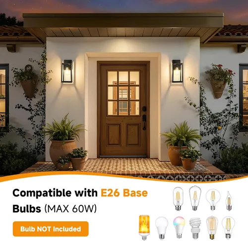 Miniatura 7 de SHINE HAI - Farol de pared exterior con sensor de atardecer a amanecer, lámpara de porche exterior con casquillo E26 y pantalla de vidrio
