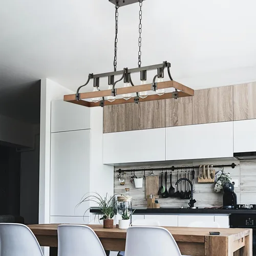 Miniatura 2 de Candelabros de granja para comedor, lámpara rústica de isla de cocina de 5 luces, techo rectangular industrial industrial negro