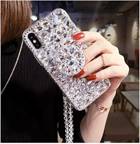 Miniatura 3 de Funda para LG Velvet 5G, funda de teléfono con función atril de diamante para LG Velvet, 3D hecha a mano con diamantes brillantes con purpurina