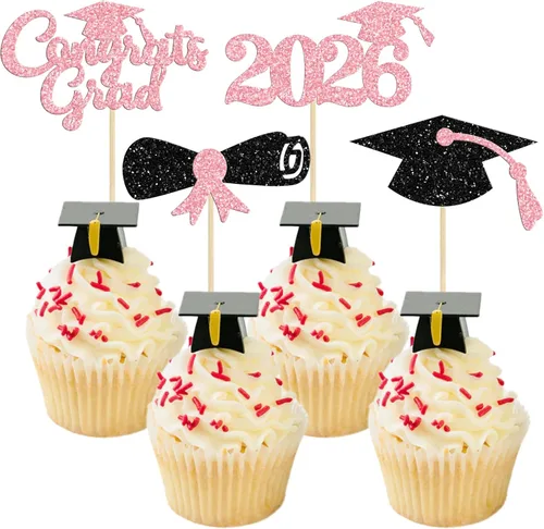 Miniatura 42 de Gyufise 1 paquete de decoración de pastel de graduación 2025 con purpurina de felicitaciones clase de 2025, decoración de pastel de diploma 2025
