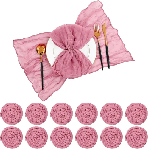 Miniatura 9 de 96 servilletas de gasa azul polvoriento, 20 x 20 pulgadas, servilletas de cena de lino rústico bohemio arrugadas para bodas, cenas, uso diario