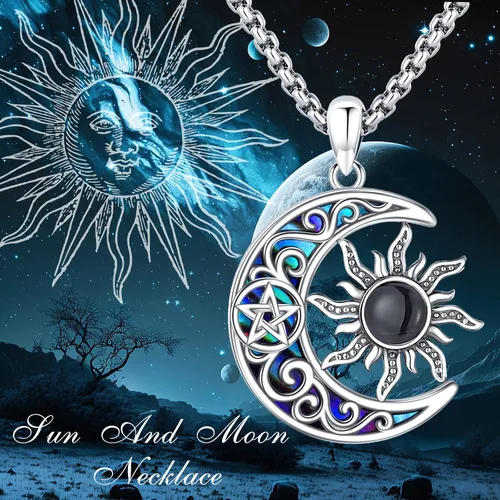 Miniatura 136 de Collar de pentagrama de plata de ley con triple luna, diosa celta, nudo celta, nudo de brujas, Ankh, sol y luna, Hécate, lilith, Santa Muerte