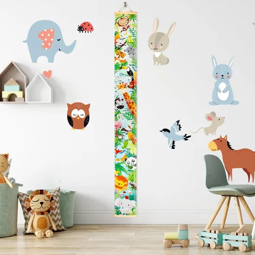 Miniatura 4 de HIFOT Tabla de crecimiento para niños, tabla de medición de altura, reglas de lona de animales de la selva para colgar en la pared para decoración