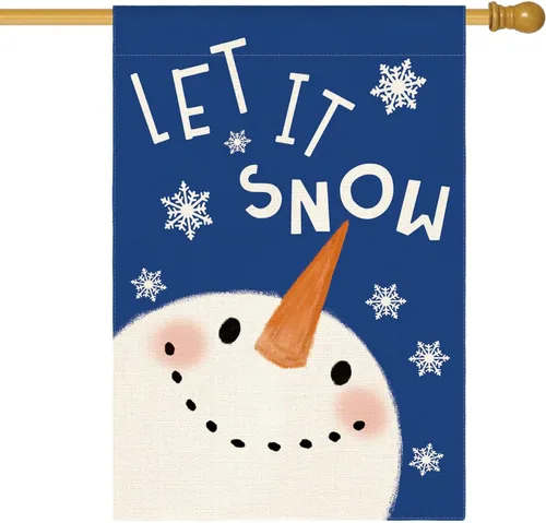 Miniatura 9 de AVOIN colorlife Azul Deja Que Nieve Muñeco de Nieve Copo de Nieve Bandera de Jardín 12 x 18 Pulgadas de Doble Cara, Bandera Decorativa de Navidad