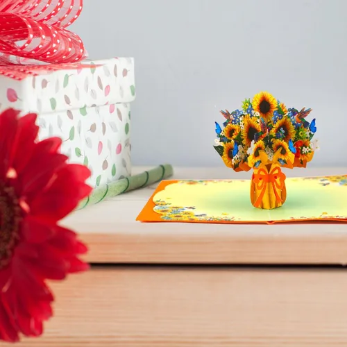 Miniatura 4 de CUTE POPUP Tarjeta de girasol desplegable 3D para ella, diseño de ramo de girasoles, cumpleaños, día de la madre, aniversario, día de San Valentín