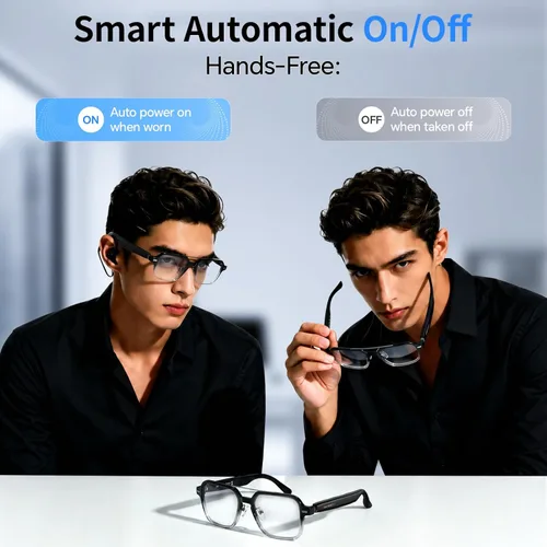 Miniatura 2 de Lentes inteligentes de aviador para hombres y mujeres, gafas Bluetooth de audio, encendido y apagado de inducción, control táctil, lente