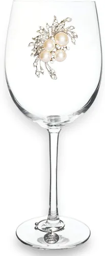 THE QUEENS' JEWELS Pearl Bouquet - Copa de vino con tallo con joyas, 21 onzas, regalo único para mujeres, cumpleaños, lindo, divertido, sin pintar,