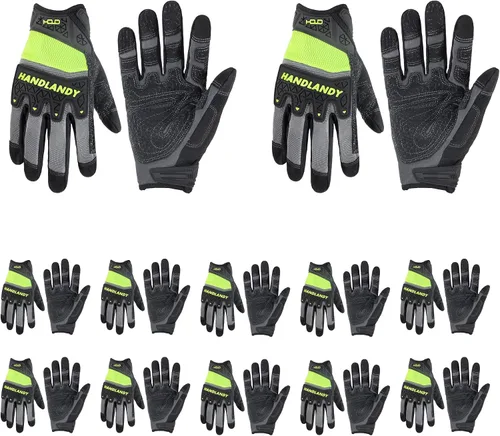 Miniatura 12 de HANDLANDY Mens Work Gloves Touch screen, Utility Mechanic Gloves, Flexible Breathable Fit- Padded Knuckles & Palm Negro rojo