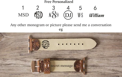 Miniatura 3 de Correas de reloj de cuero con nombre personalizado compatibles con Apple Watch de 1.575 pulgadas, 1.614 pulgadas, 1.496 pulgadas, 1.654 pulgadas