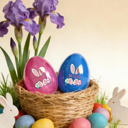 Miniatura 6 de Artsadd Huevos de Pascua personalizados con nombre, diseño de conejo rellenable, huevos decorativos para la caza de huevos de Pascua, recuerdos