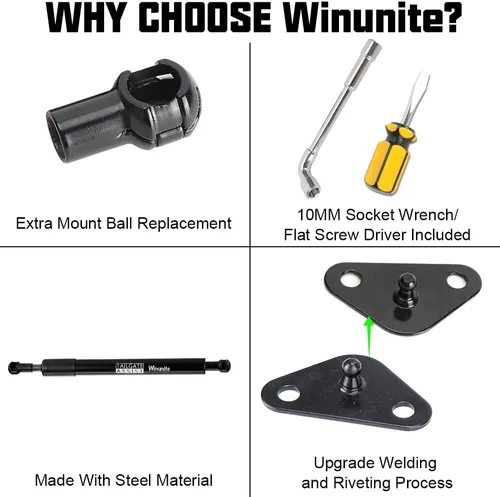 Miniatura 2 de Winunite Compatible con F150 2015-2025 Asistente de Compuerta Trasera – Material de Acero Inoxidable, Descenso Controlado Silencioso, No Más