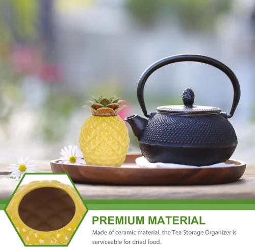 Miniatura 7 de BESTonZON Bote de té con forma de piña de 5.23 pulgadas de cerámica hermética para almacenamiento de té, tarro organizador para café suelto, azúcar