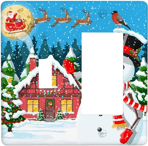 Miniatura 65 de Cubierta de interruptor de luz dúplex de 1 banda, cubierta decorativa de Navidad con copos de nieve rojos, placa frontal decorativa para cocina