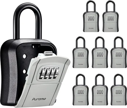 Miniatura 11 de Caja de seguridad con llave Puroma, caja de seguridad portátil con combinación, caja de almacenamiento de llaves para pared para llaves de casa, Gris