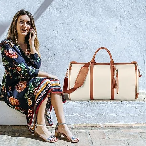Miniatura 8 de Bolsa de mano para ropa, bolsa de lona grande de piel sintética, beige (C-beige), Bolso