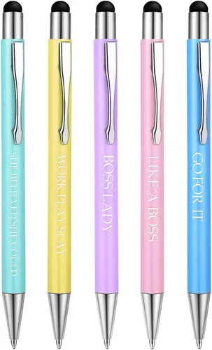 Outus Juego de 5 bolígrafos con frases inspiradoras motivacionales para mujer, bolígrafos de tinta negra de metal, regalos para el día de San