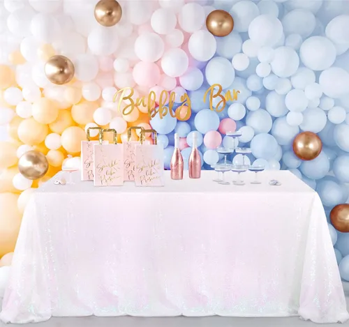 Miniatura 64 de B-COOL Mantel de lentejuelas de 60 x 102 pulgadas, mantel de cumpleaños rectangular azul bebé, brillante, duradero, boda, fiesta, restaurante